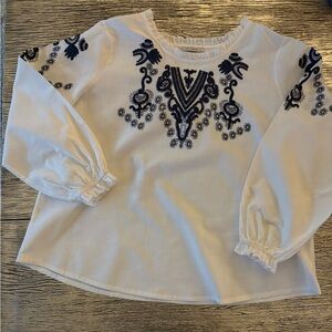 Cellabie White and Blue Embroidered Women's Top Size 2XL